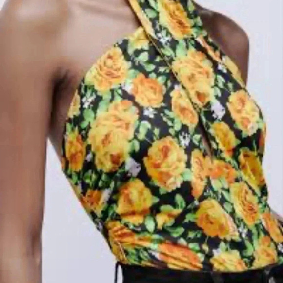 Zara Twist Neck Floral Rose Halter Bodysuit NWT Size Large New - Picture 2 of 8